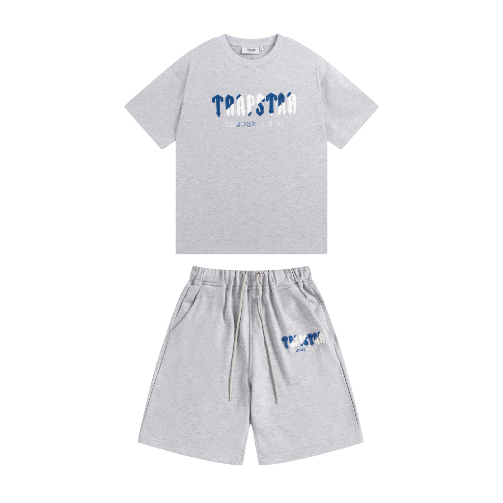 Trapstar Chenille Decoded Short Set "grey / Blue"