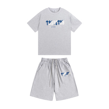 Trapstar Chenille Decoded Short Set "grey / Blue"