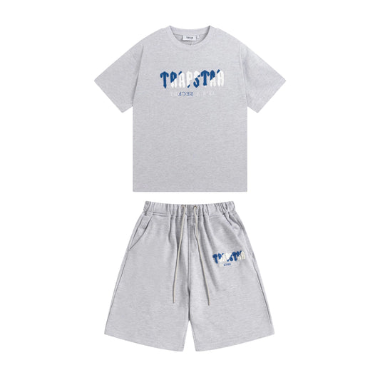 Trapstar Chenille Decoded Short Set "grey / Blue"